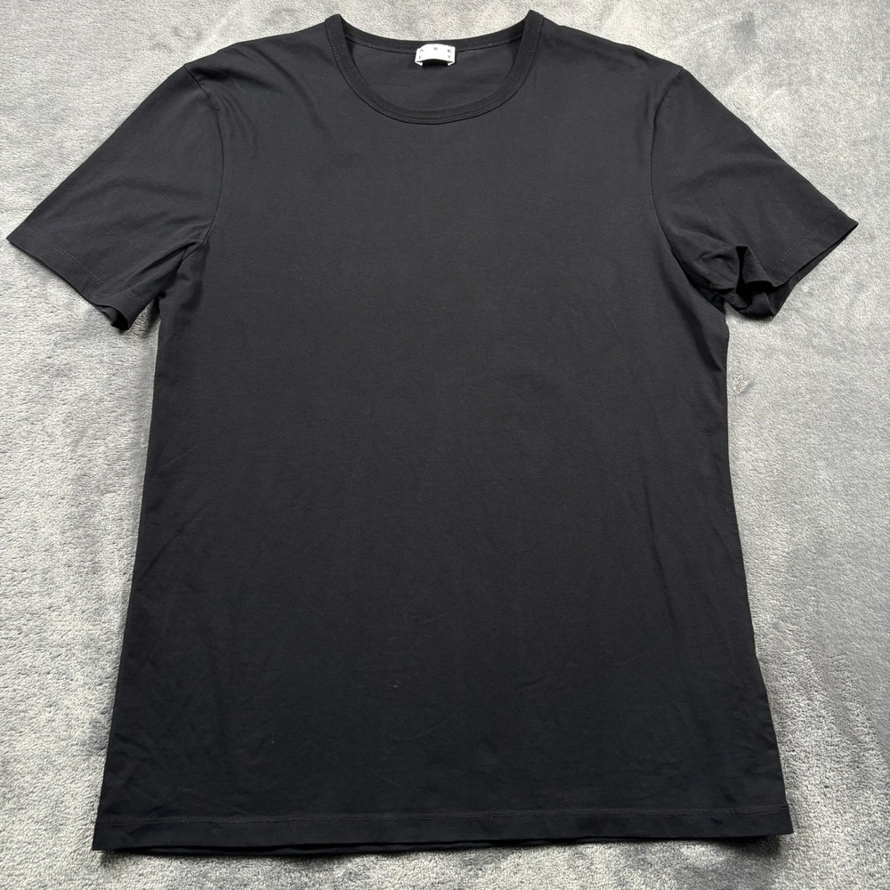 ASKET Shirt Mens Medium Long Black Organic Cotton T-Shirt Regular Fit Mid-Weight